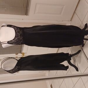 4/$40 Long Black Lacy Silky Nightgown Or Slip - Size Small